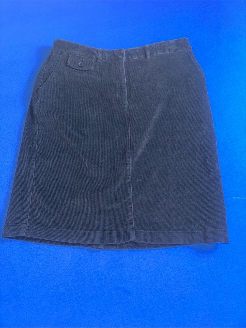 LL Bean Skirt Womens Black Corduroy Skirt Size 10 Petite Hip Pockets Retro